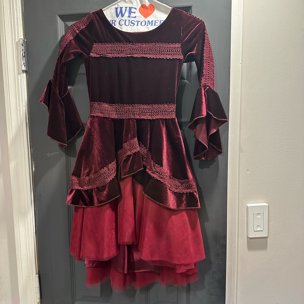 Joyfolie burgundy velvet hi-low dress